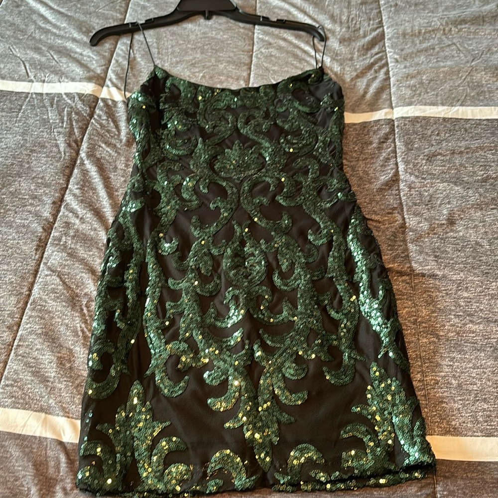 Green and black juniors homecoming dress